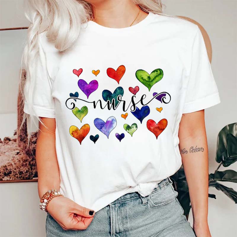 Watercolor Hearts Nurse T-Shirt