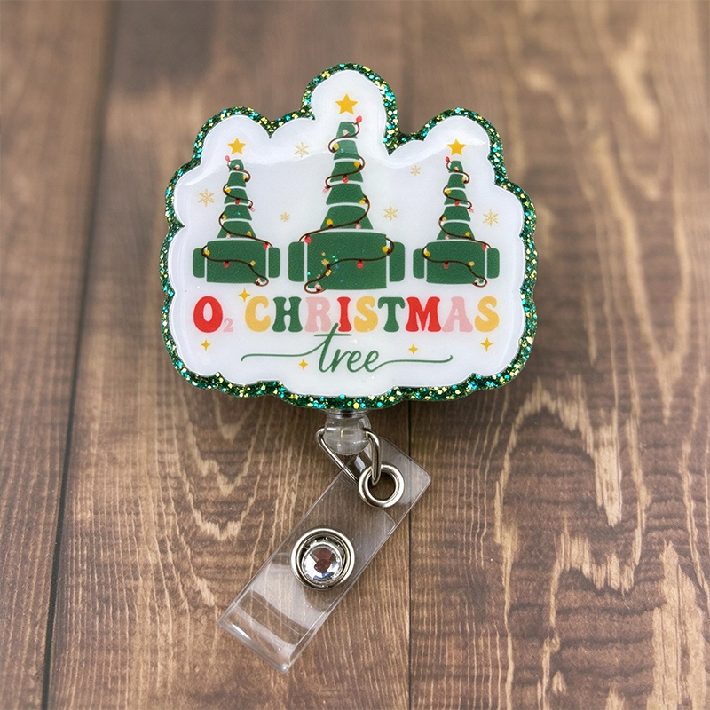 Christmas O2 Tree Medical Badge Reel