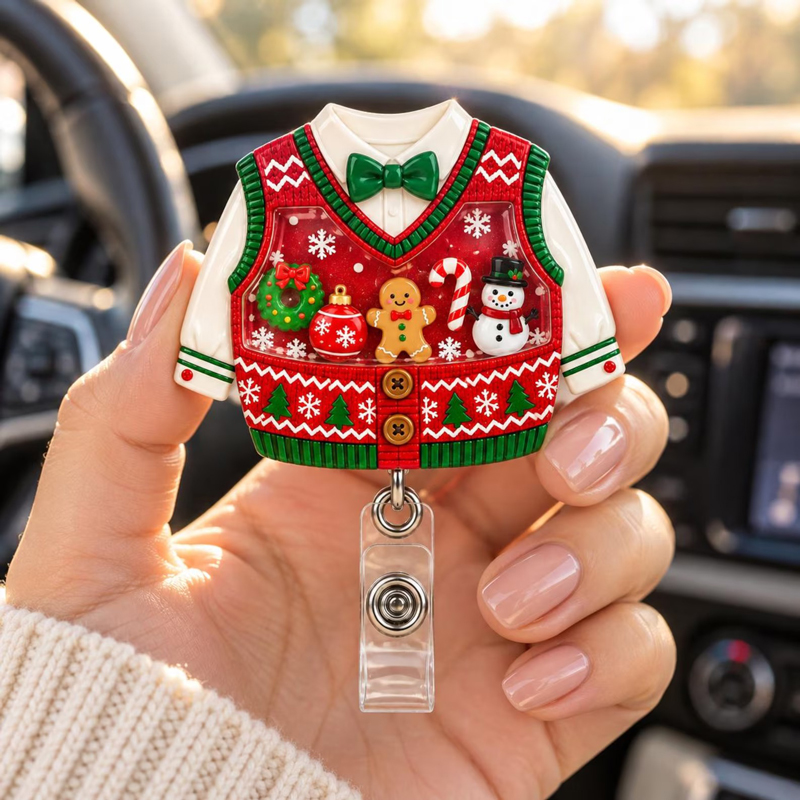 Ugly Christmas Sweater Shaker Badge Reel