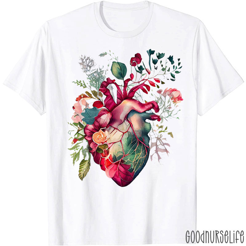 Anatomical Floral Heart Nurse T-shirt