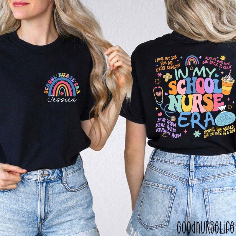 Personalized School Nurse Squad Love Them Nurse Two Sided T-Shirt