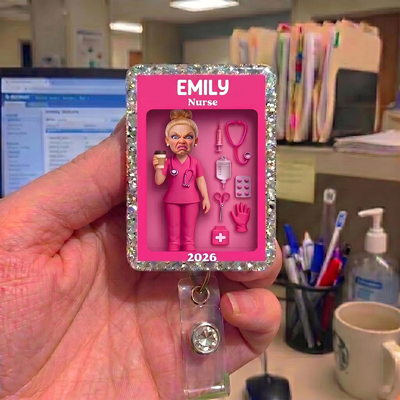 Personalized Funny Face Doll Nurse Badge Reel