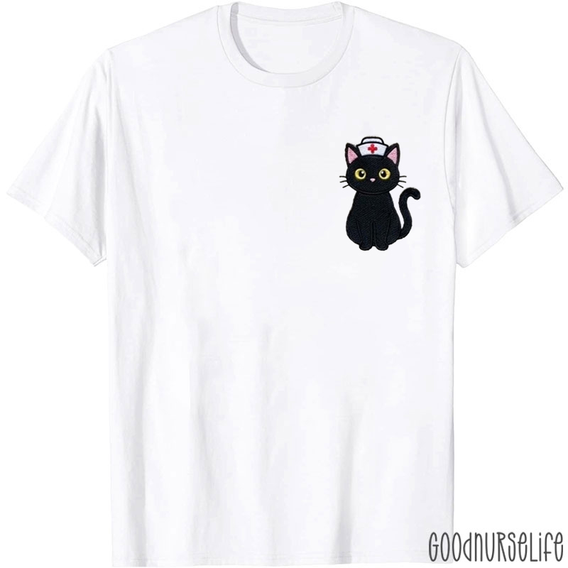 Funny Cute Black Cat Nurse T-shirt