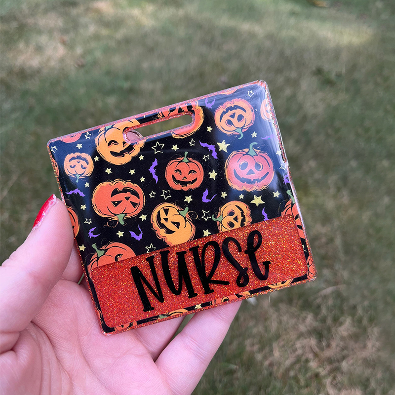 Personalized Halloween Pumpkin Glitter Holder Badge Buddy