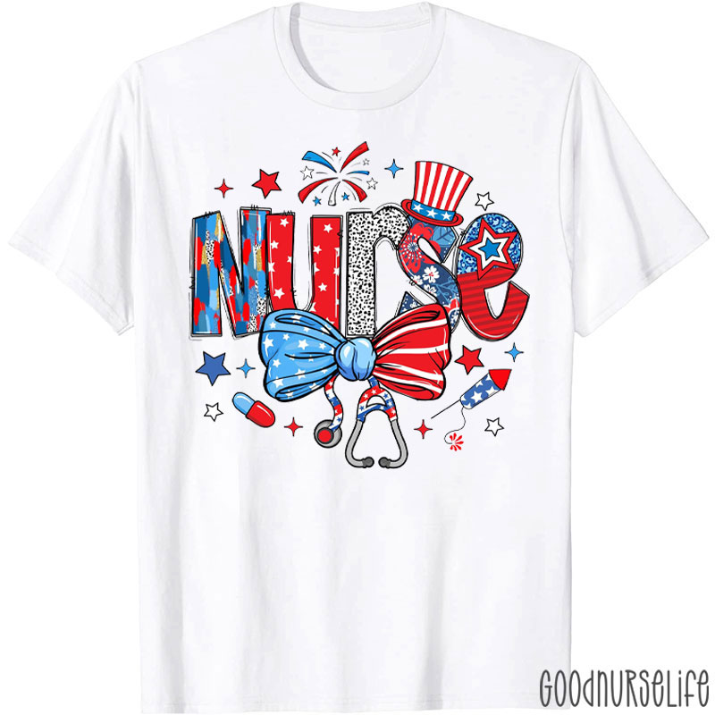 4th Of July White Red And Blue Nurse T-Shirt