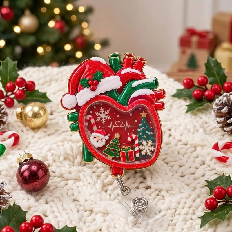 Christmas Anatomical Heart Shaker Badge Reel