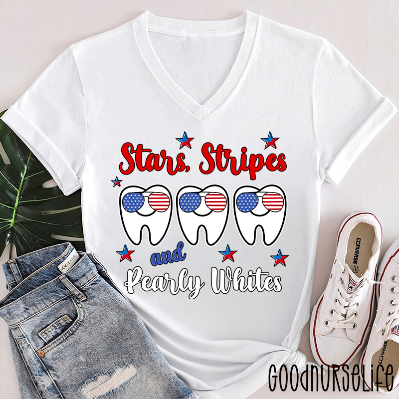 Stars Stripes And Pearly Whites Dental  Female V-Neck T-Shirt