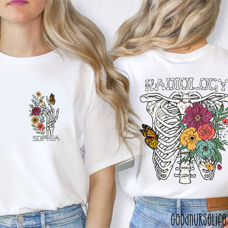 Personalized Xray Tech Flower Skeleton Two Sided T-Shirt