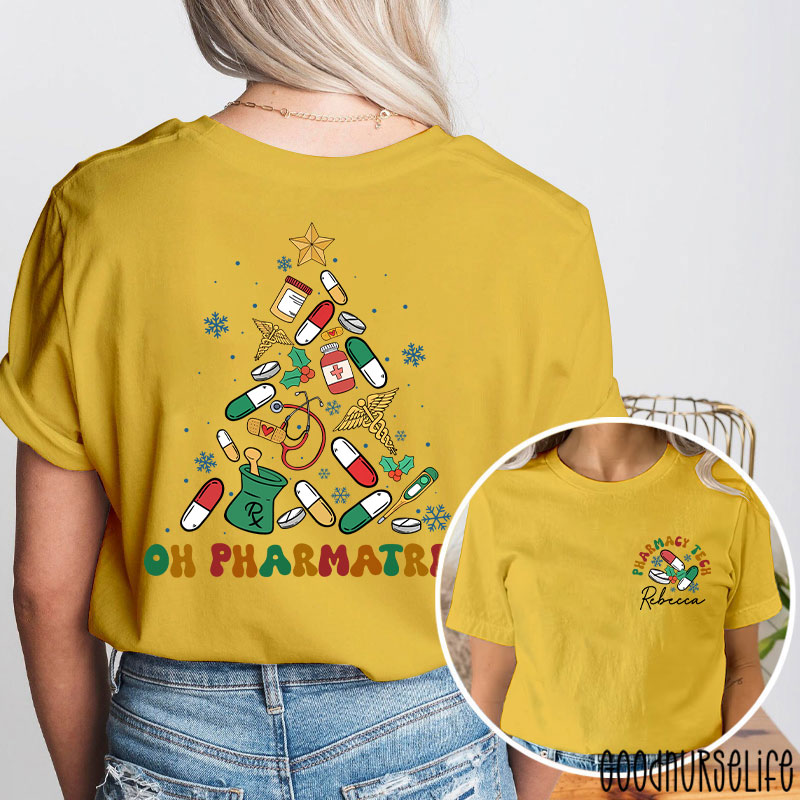 Personalized Oh Pharmatree Festive Medication Tree Two Sided T-Shirt