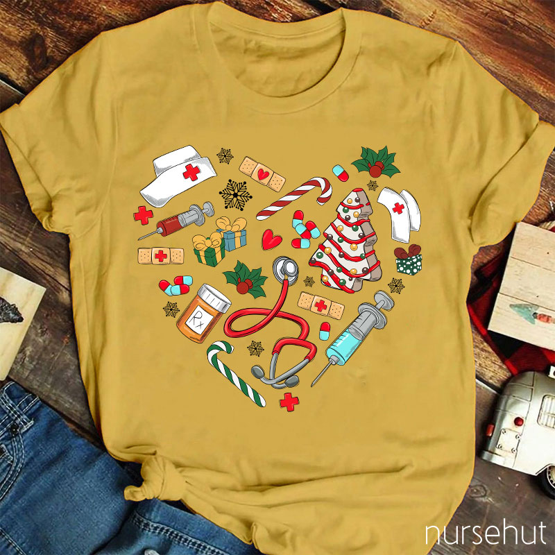 Christmas Love Heart Nurse T-Shirt