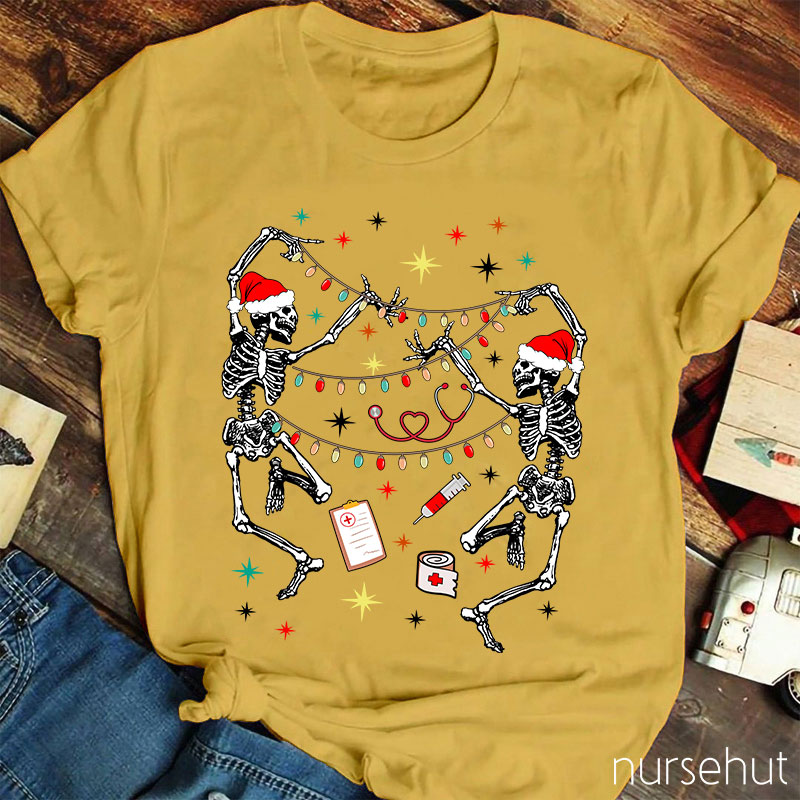 Dancing Skeletons Set Up Christmas Lights Nurse T-Shirt