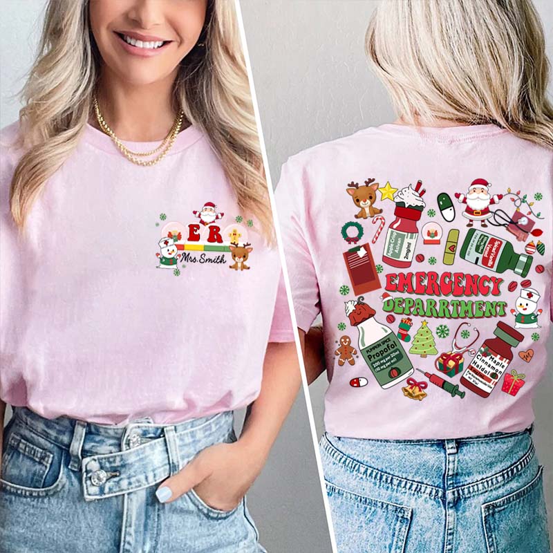 Personalized Where The Magic Of Christmas Happens Nurse Two Sided T-Shirt