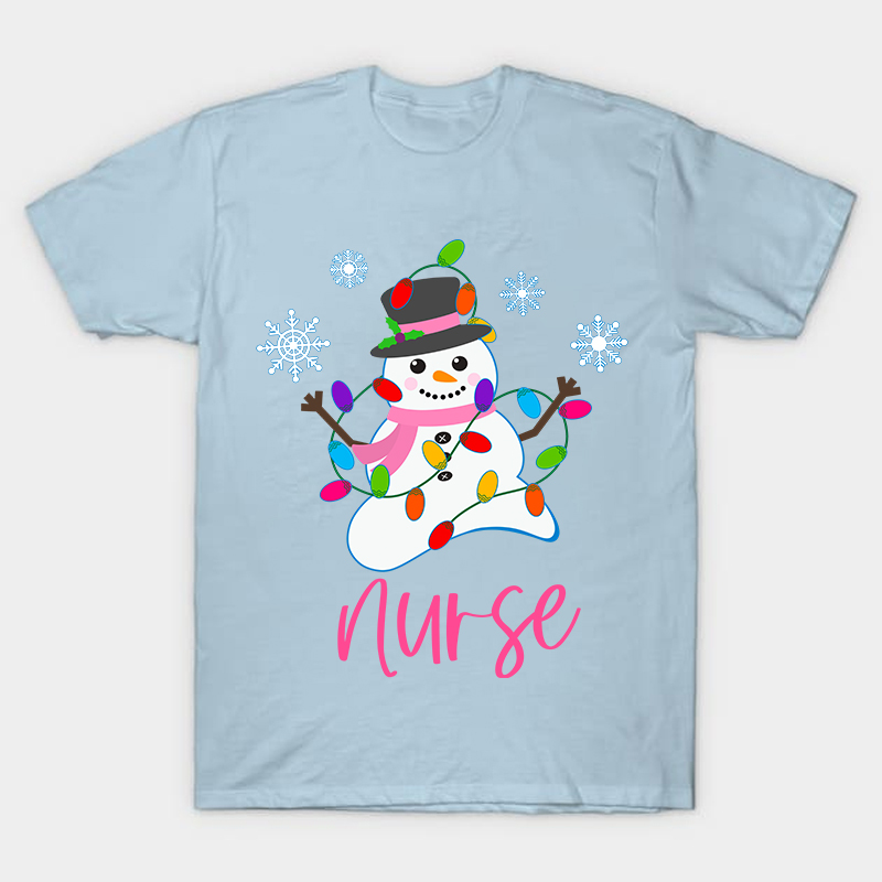Snowman Playing With Lanterns Nurse T-Shirt
