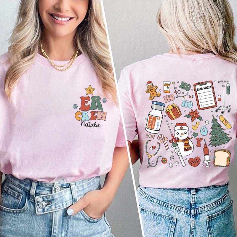 Personalized Ho Ho Ho Christmas Coming Nurse Two Sided T-Shirt