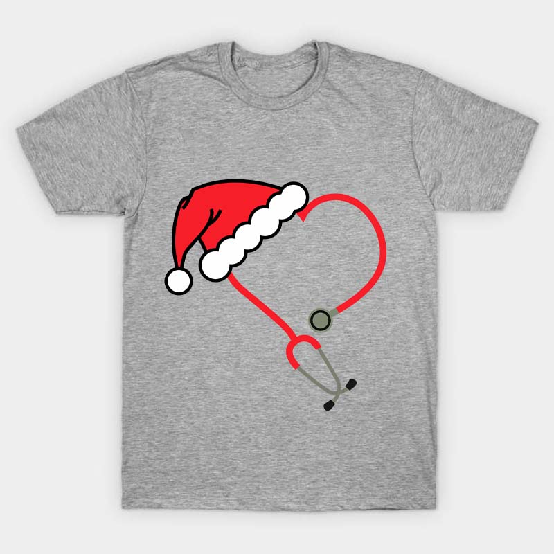 Heart Shaped Stethoscope With Santa Hat Nurse T-Shirt