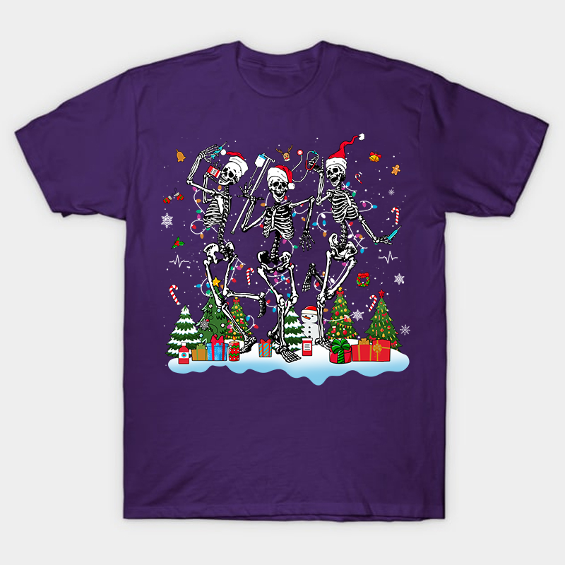 Skeletons Celebrate Christmas Nurse T-Shirt