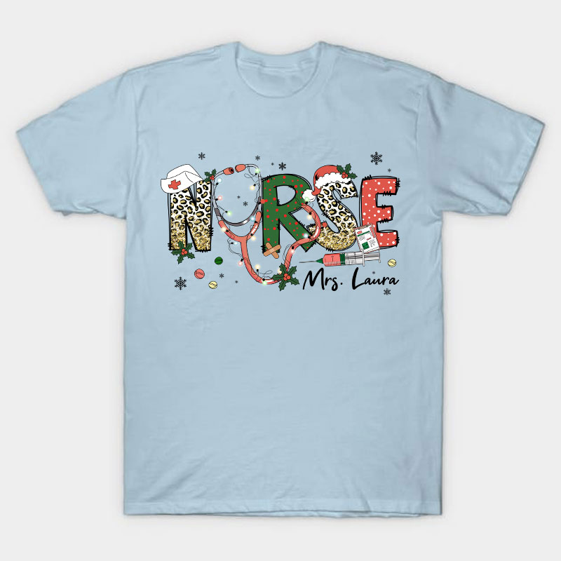 Personalized Name Christmas Crew Nurse T-Shirt