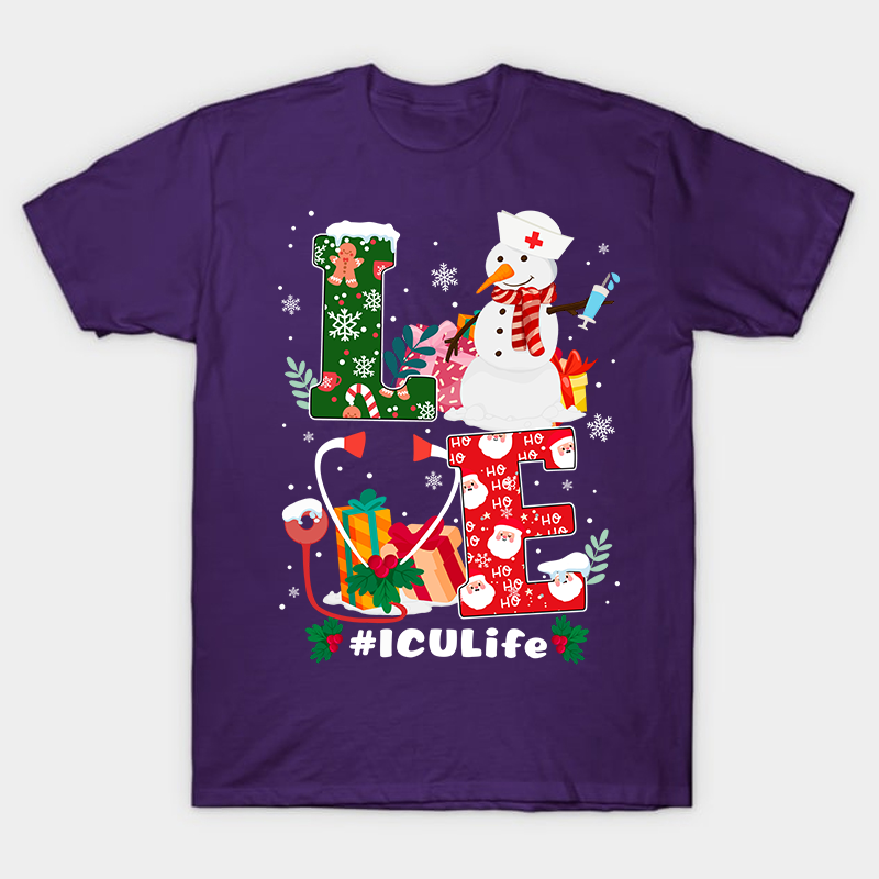 Christmas Love ICU Life Nurse T-Shirt