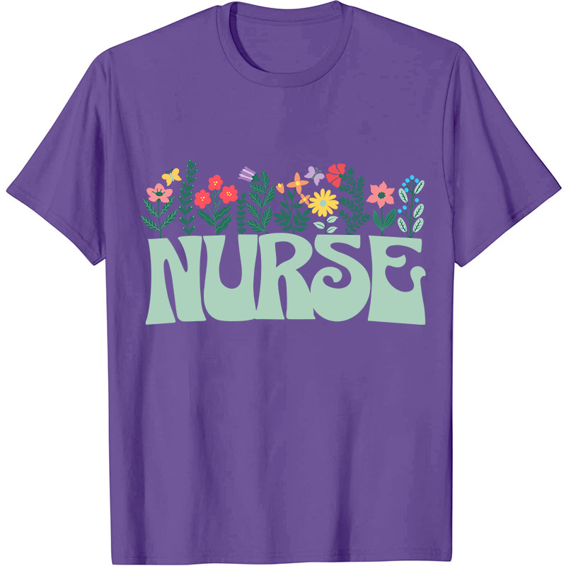Butterflies And Flowers Nurse T-Shirt