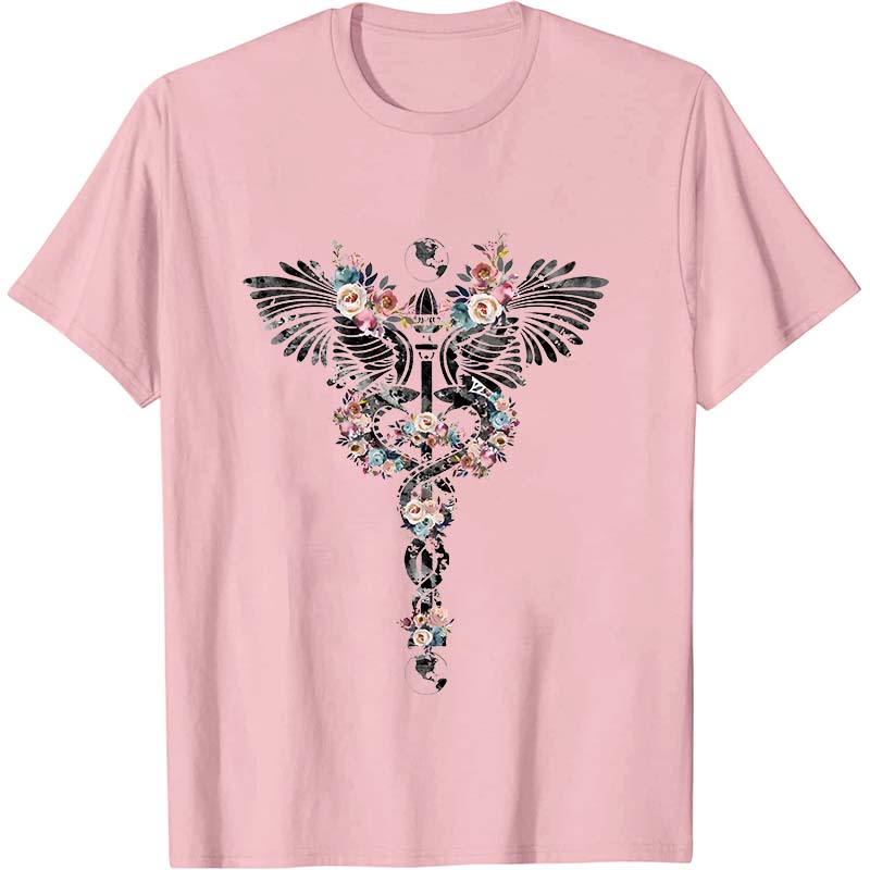 Floral Rod Of Asclepius Nurse T-Shirt