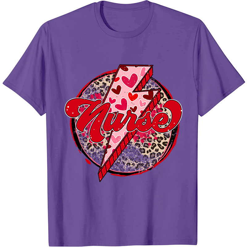 Pink Leopard Lightning Nurse T-Shirt