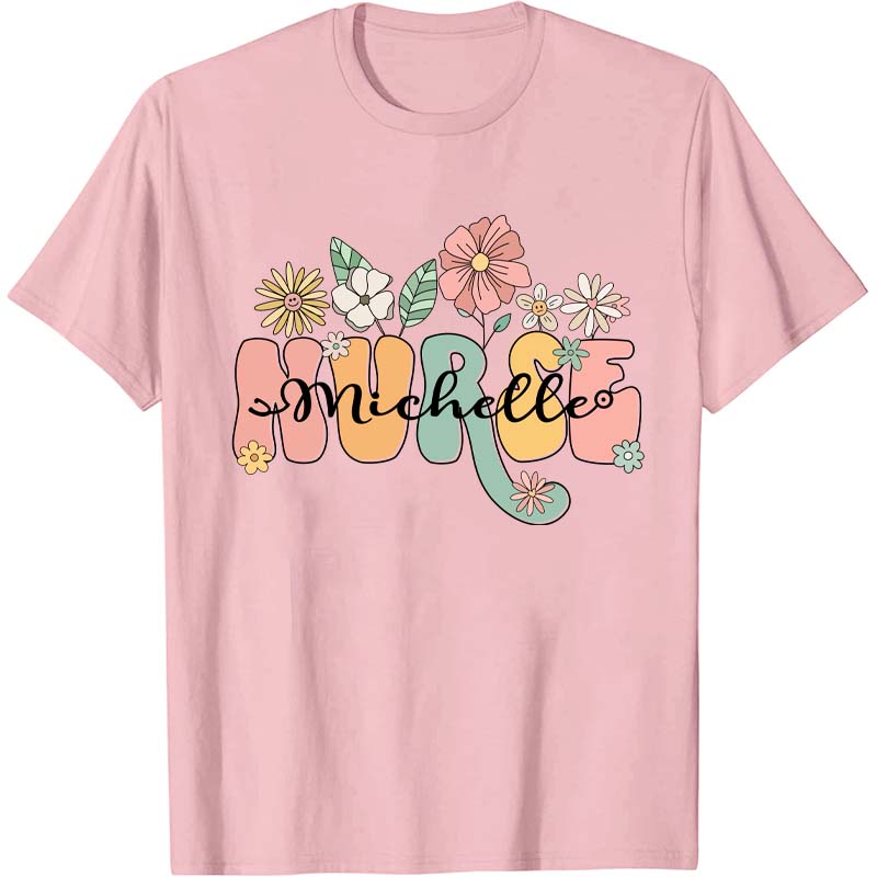 Personalized Name Wildflowers Nurse T-Shirt