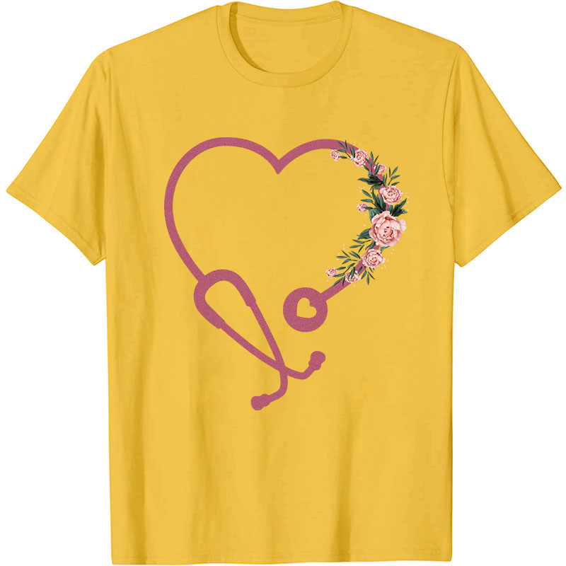 Romantic Rose Stethoscope Nurse T-Shirt