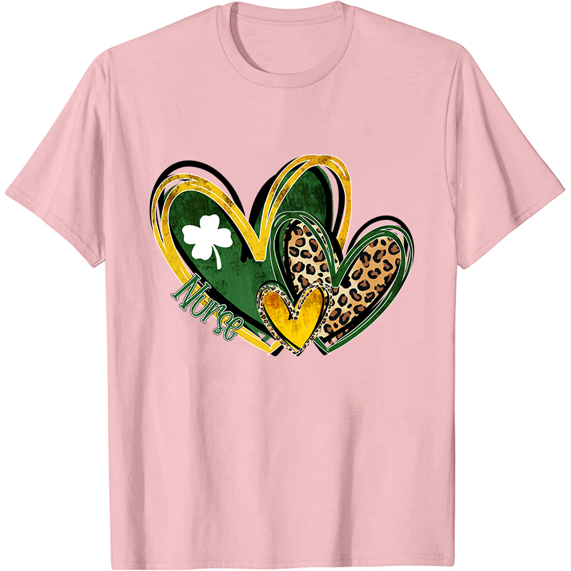 St.Patricks Leopard Heart Nurse T-Shirt
