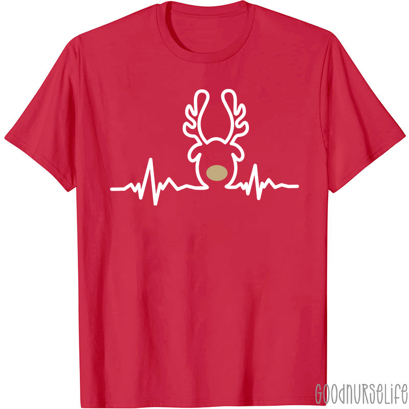 Christmas Heartbeat Reindeer Nurse T-Shirt