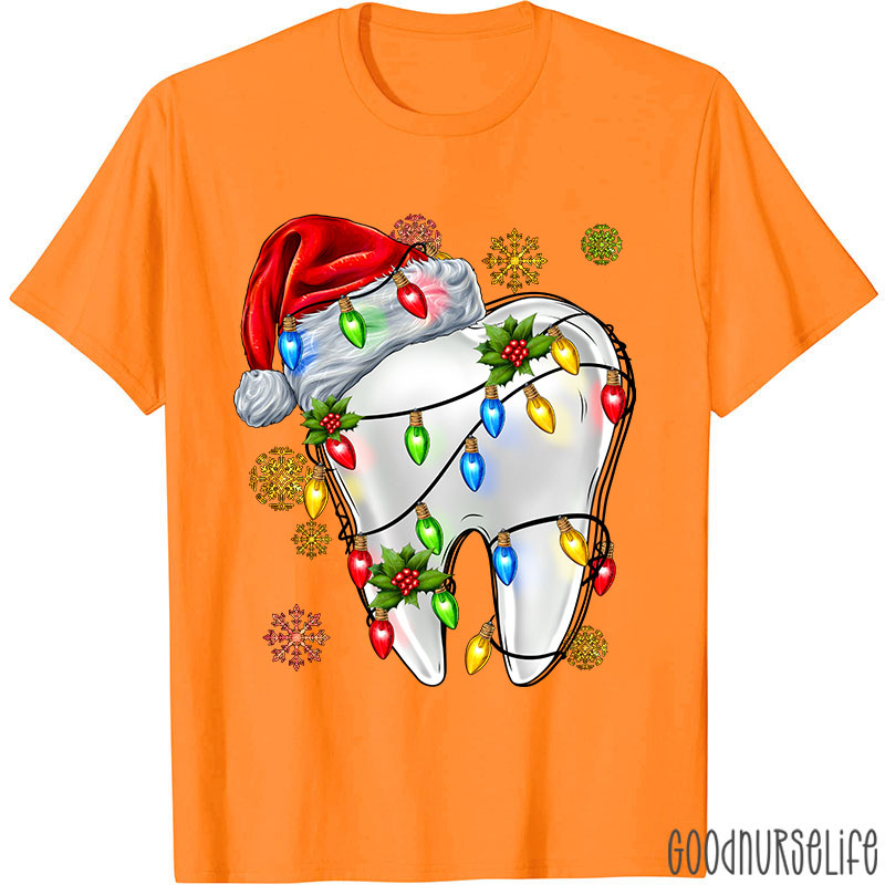 Santa Hat Christmas Lights Dental Nurse T-shirt