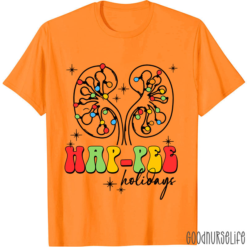 Kidney Christmas Lights Hap Pee Holidays Nurse T-shirt