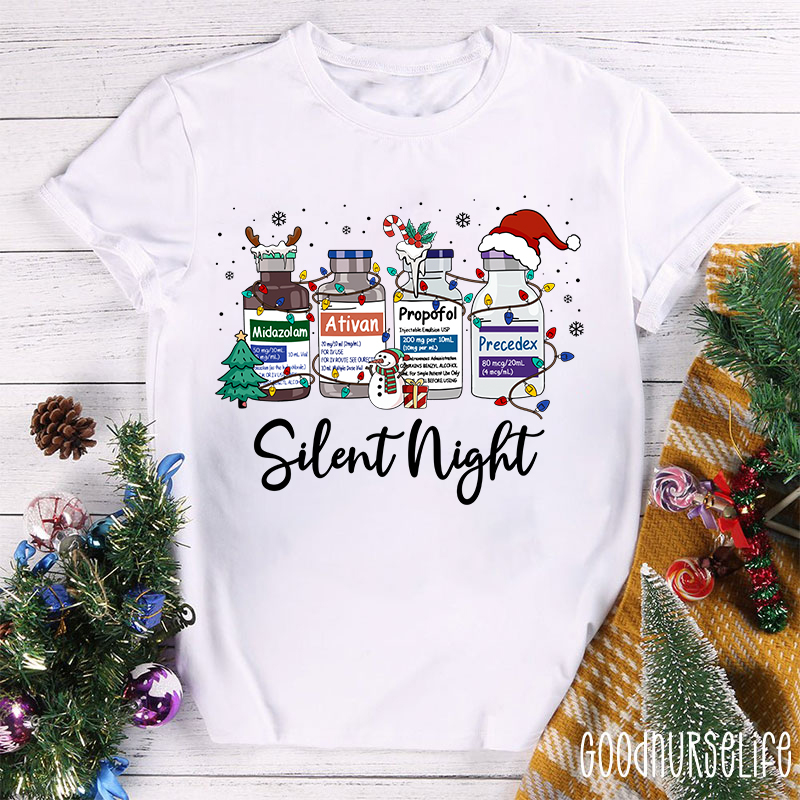 Silent Night Funny Medical Christmas Nurse T-shirt