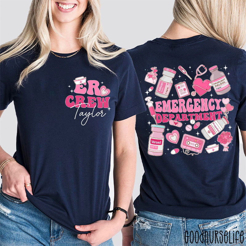 Personalized Emergency Department Valentine Emergency Room Nurse Two Sided T-Shirt