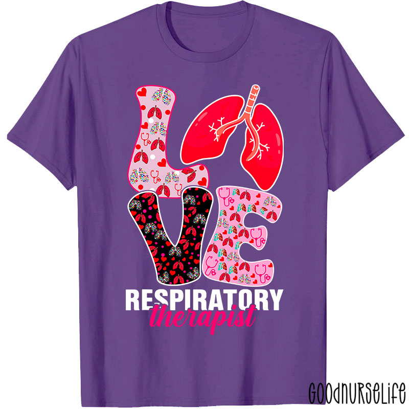 Valentine's Day Love Heart Respiratory Therapist Nurse T-shirt