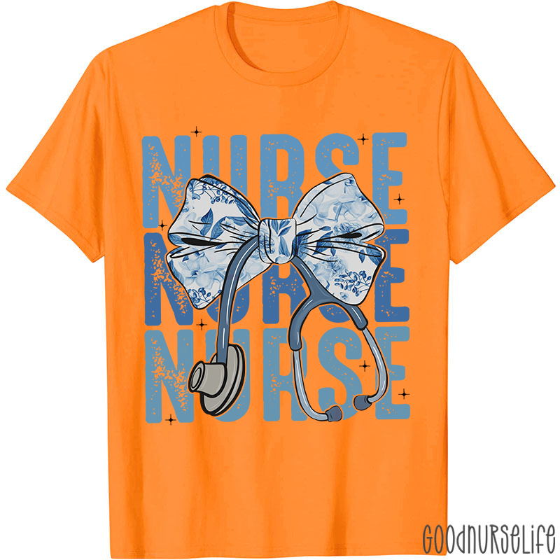 Blue Flowers Stethoscope Nurse T-Shirt