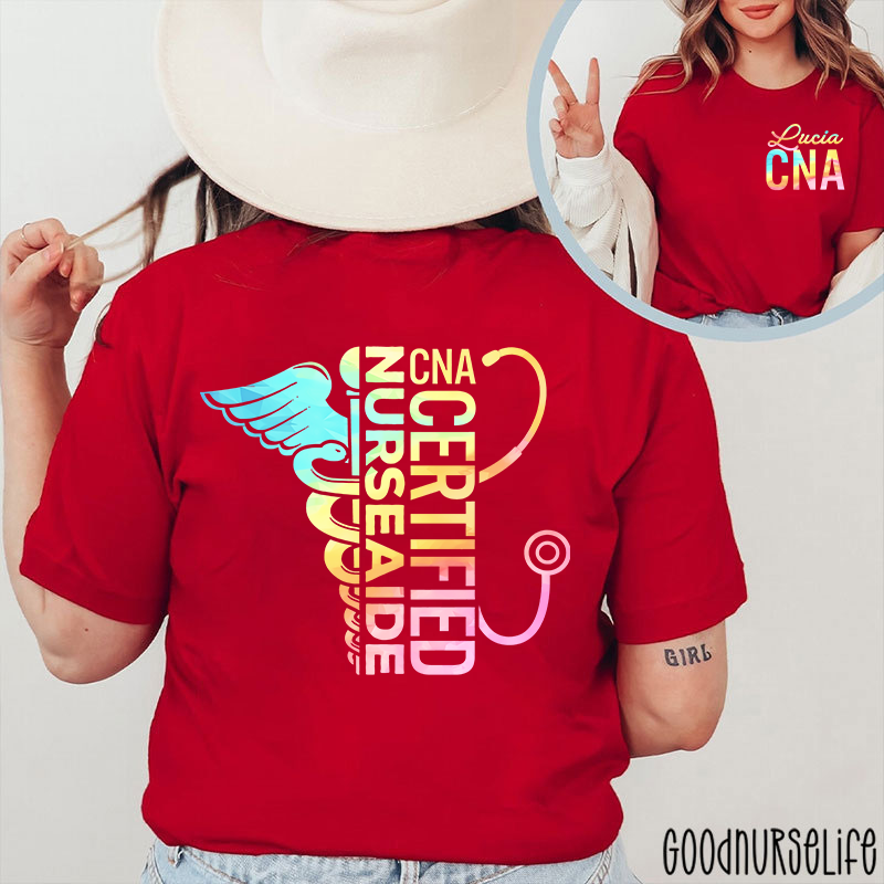 Personalized Name Certified Nurse Aide Nurse Two Sided T-Shirt