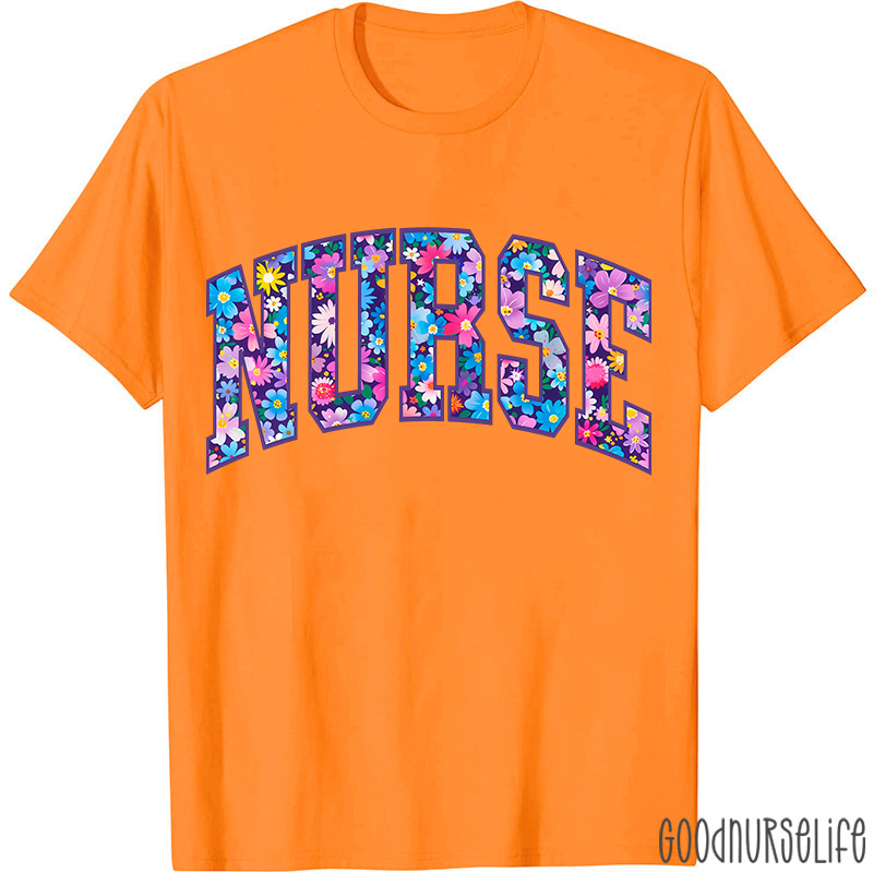Flower Pattern Floral Nurse T-Shirt
