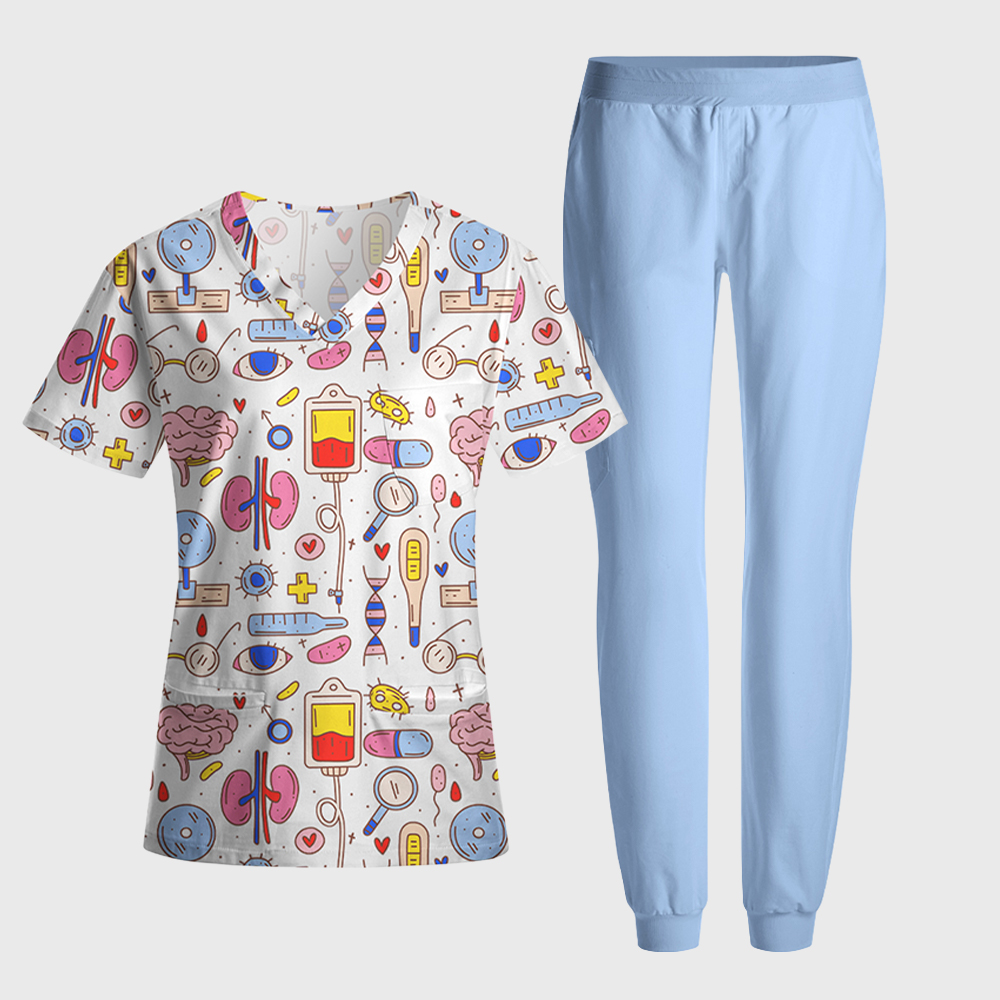 Cute Medical Icons Nurse Antimicrobial Scrubs Sets