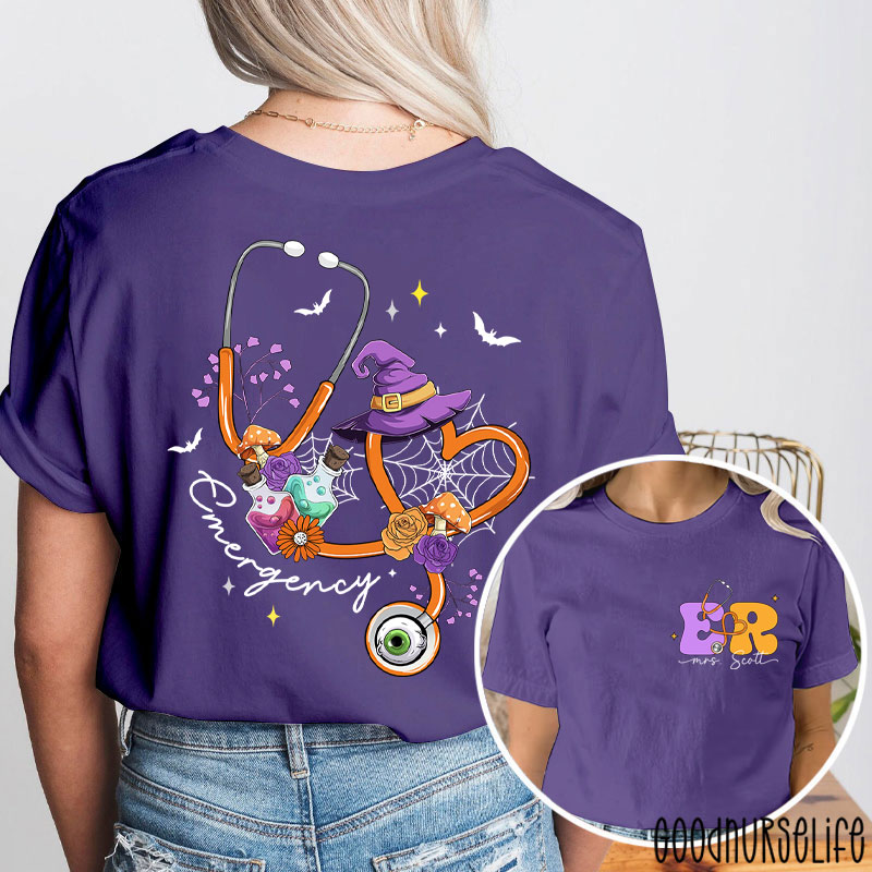 Personalized Halloween Stethoscope Emergency Two Sided T-Shirt