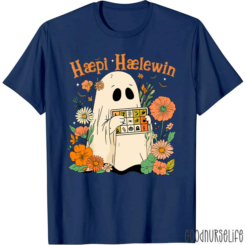 Happy Halloween Ghost With Floral T-Shirt