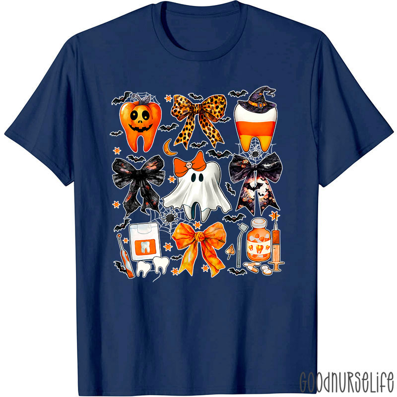 Halloween Spooky Tooth Dental And Bows T-Shirt