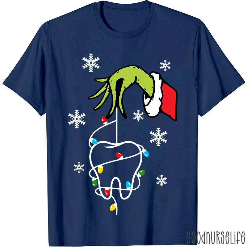 Santa Hand Holding A Tooth Take Care Of Your Teeth T-Shirt