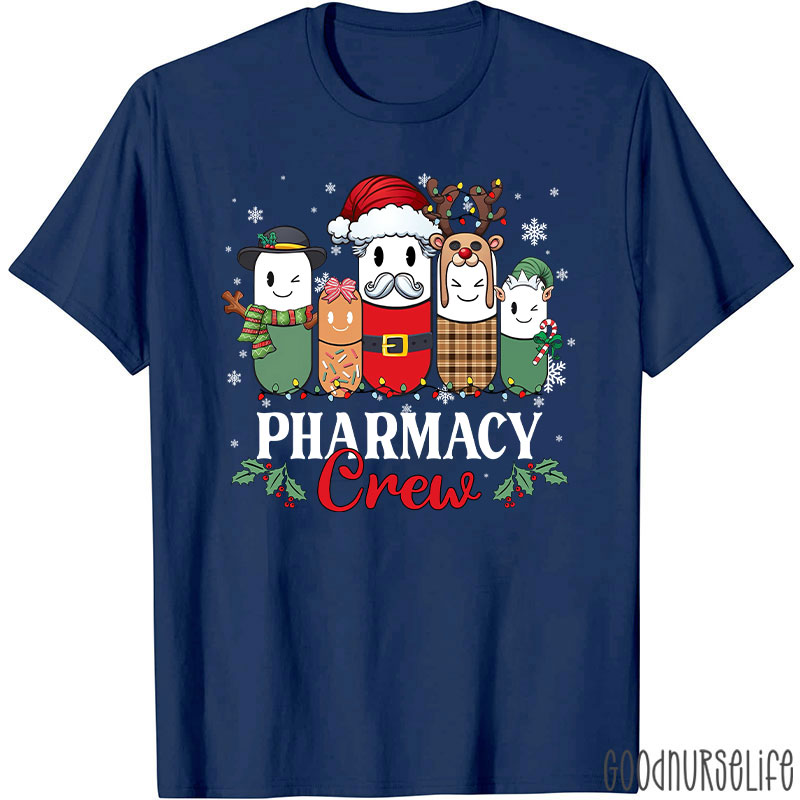 Christmas Pharmacy Crew Festive Pill Character T-Shirt