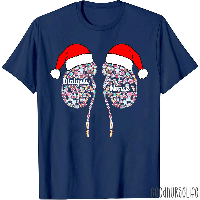 Kidney With Santa Hat Dialysis Nurse T-shirt
