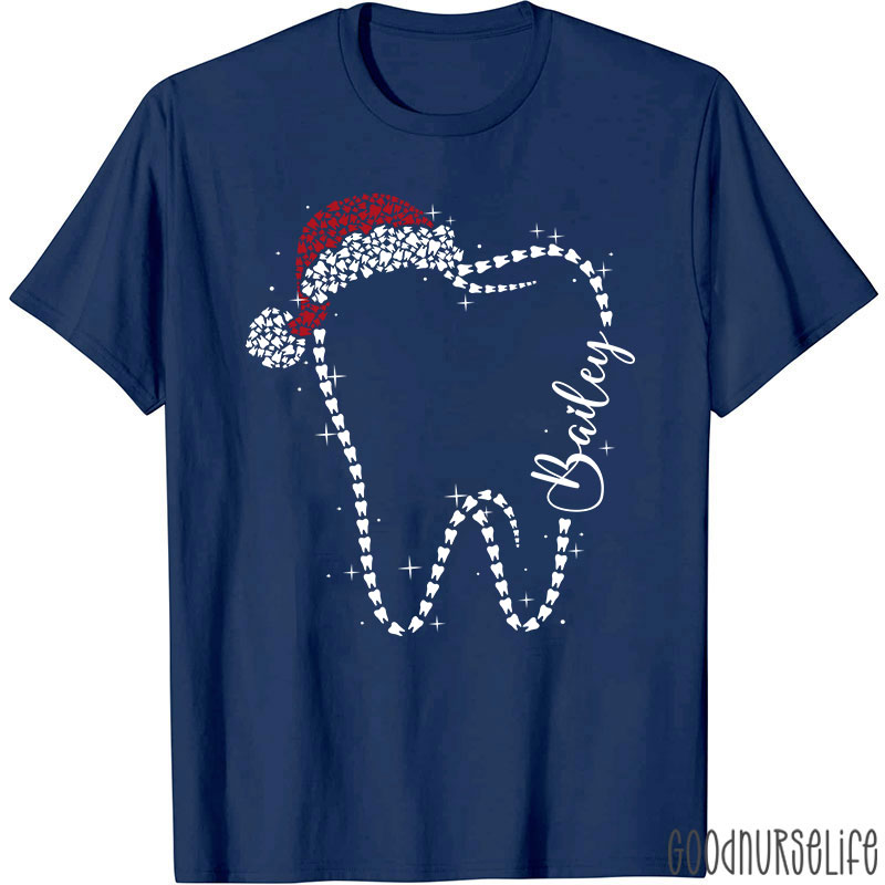 Personalized Festive Tooth Santa Hat T-Shirt
