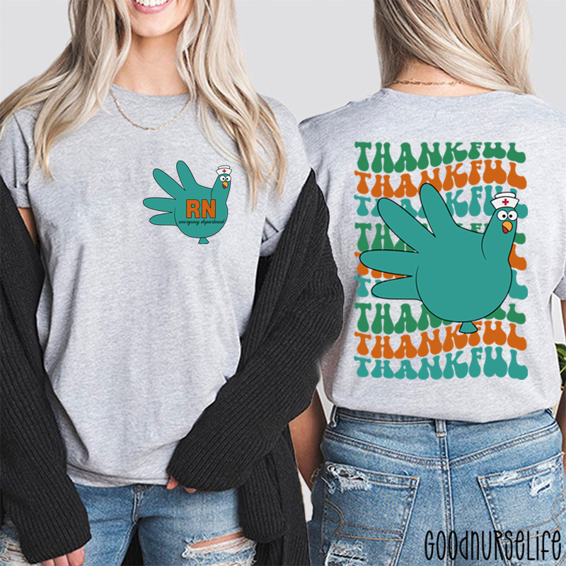 Personalized Thankful Nurse Turkey Nurse Two Sided T-Shirt