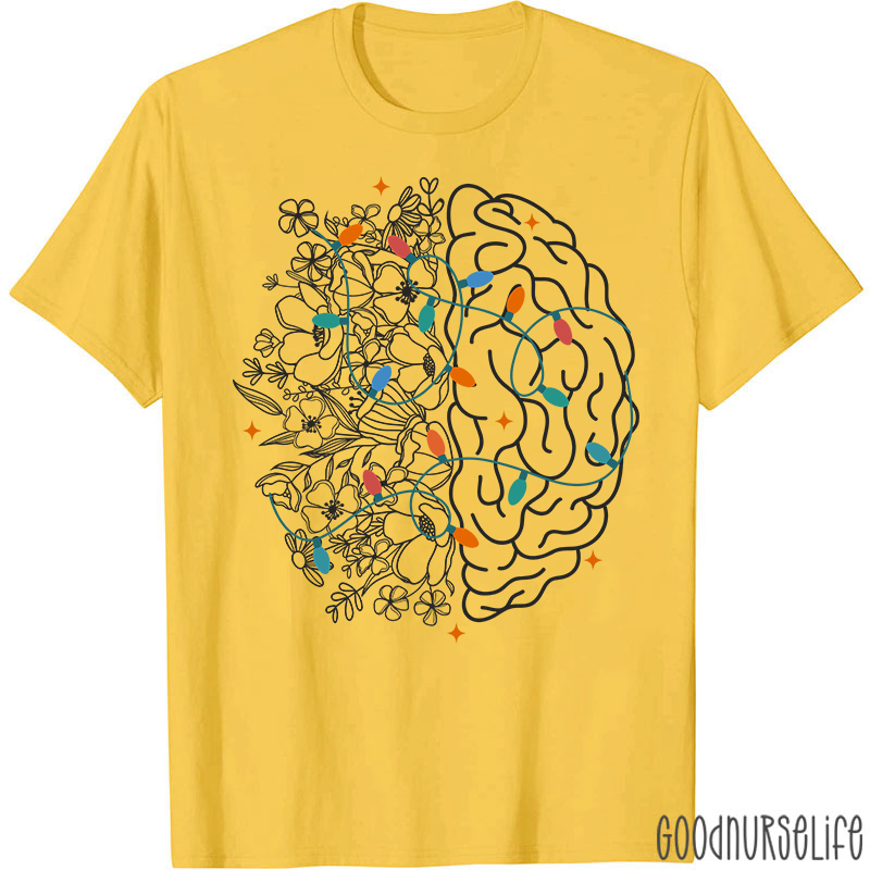 Christmas Lights Flowers And Brain Nurse T-shirt