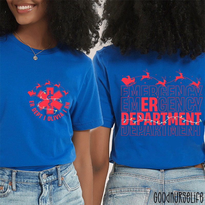 Personalized Christmas Emergency Department Nurse Two Sided T-Shirt