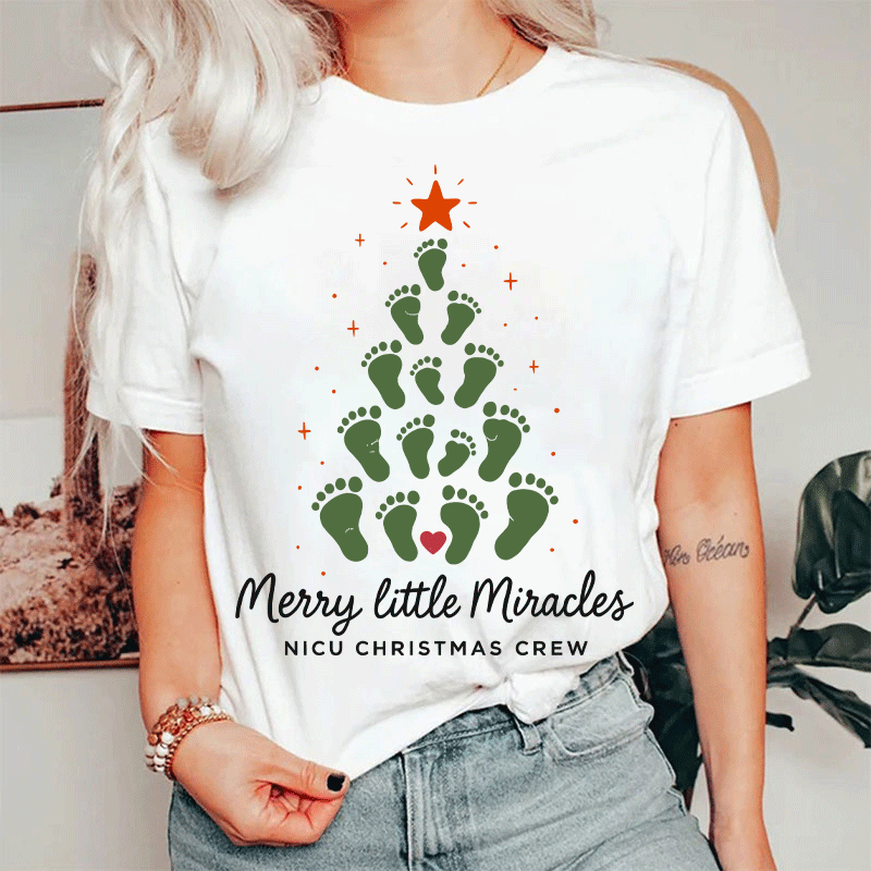 Merry Little Miracles Nicu Christmas Crew T-Shirt