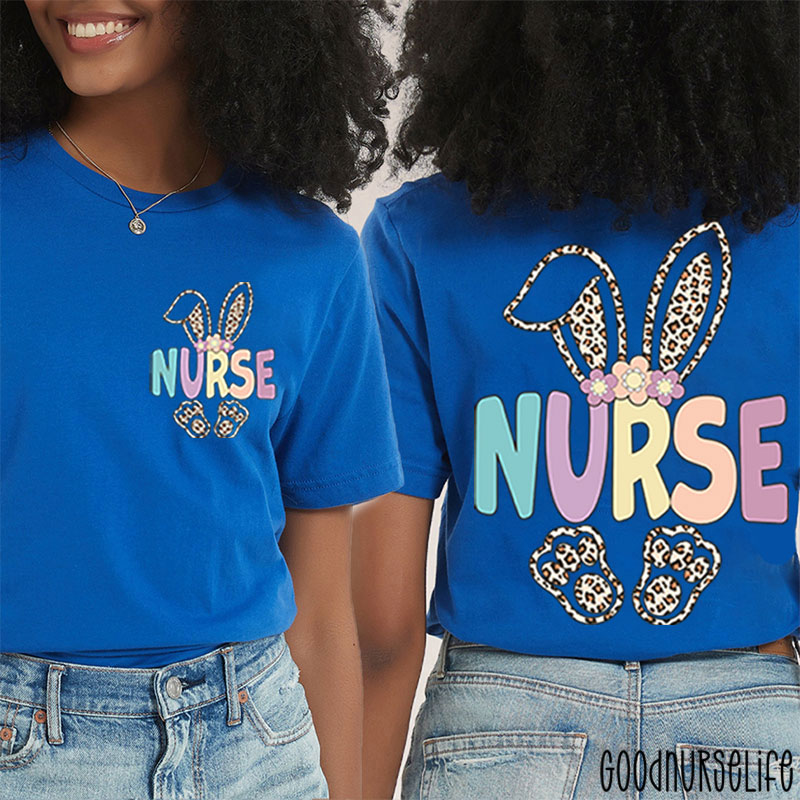 Leopard Bunny Hoppy Easter Nurse Two Sided T-Shirt